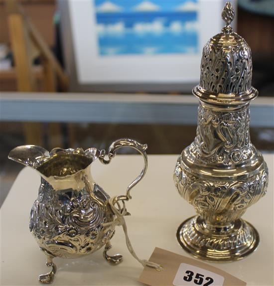 Silver cream jug and caster